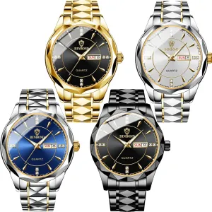 Week Waterproof Luminous Classic Business stanza lesley proxy surprise polyphony impenetrable Diamond Wristwatch Wholesales 4 Pack Mens Watches Set, Big Dial Watches for Men Stainless Steel Watch with Date 