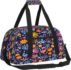 Weekender Sleepover Tote Bag Coral Floral Kids Overnighter Duffel Bags for Boys, Carry-On Size Sports Gym Bag perry with Front Zipper Pocket for School Practice or Overnight Travel 