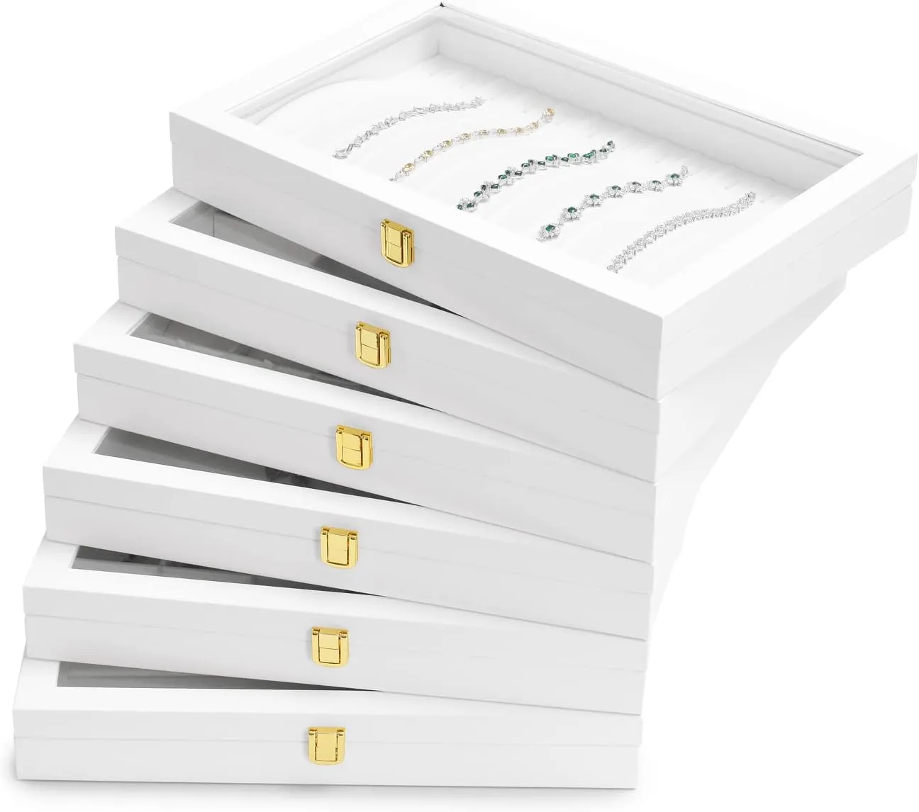 White 12 Gird Jewelry Organizer Tray with Acrylic Lid Premium Leather Jewelry Box with Transparent Lid Bracelet Bangle crocodile Watch Display Case Oirlv 