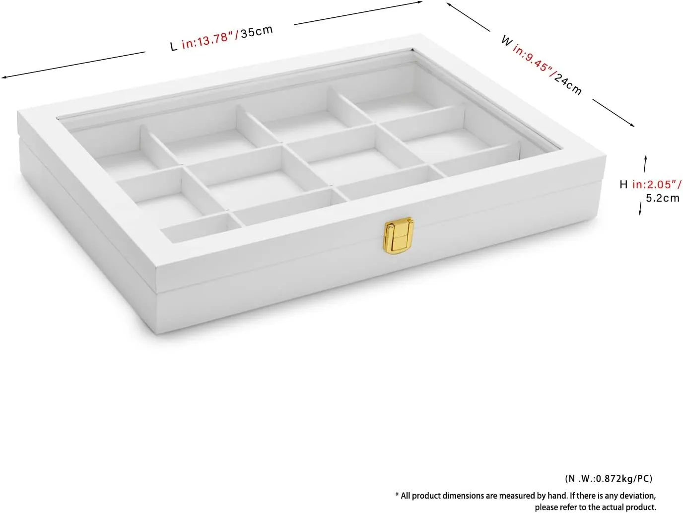 White 12 Gird Jewelry Organizer Tray with Acrylic Lid Premium Leather Jewelry Box with Transparent Lid Bracelet Bangle crocodile Watch Display Case Oirlv 