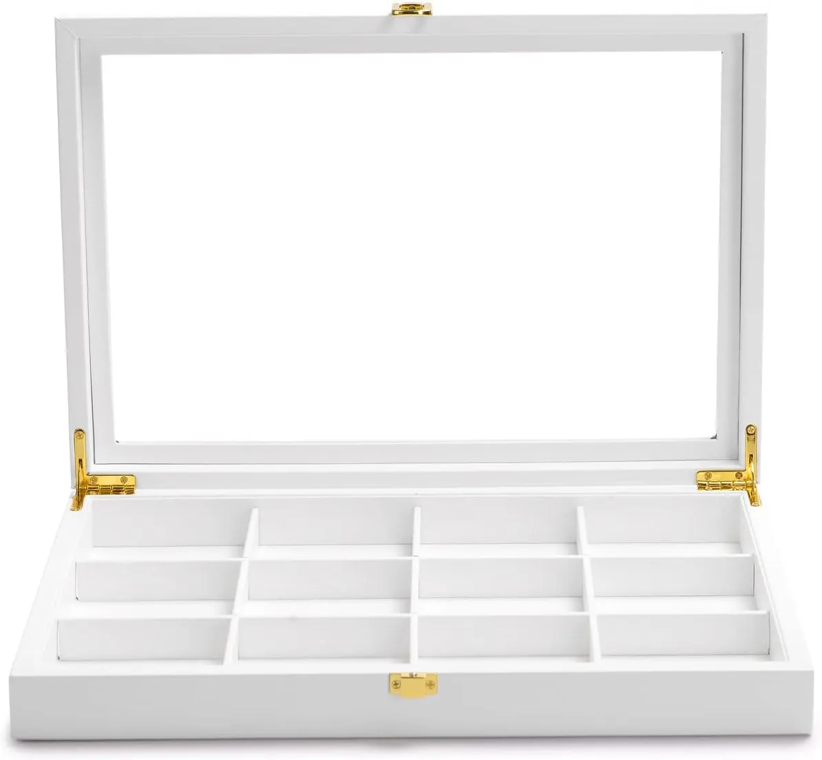White 12 Gird Jewelry Organizer Tray with Acrylic Lid Premium Leather Jewelry Box with Transparent Lid Bracelet Bangle crocodile Watch Display Case Oirlv 