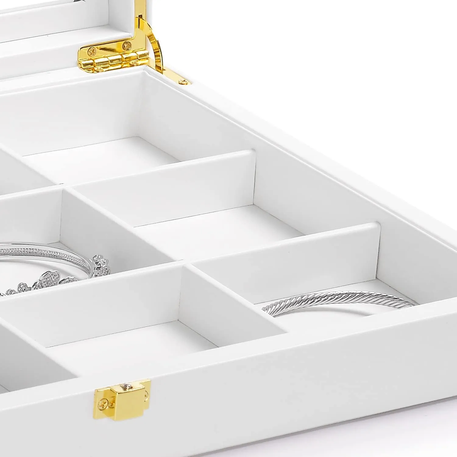 White 12 Gird Jewelry Organizer Tray with Acrylic Lid Premium Leather Jewelry Box with Transparent Lid Bracelet Bangle crocodile Watch Display Case Oirlv 