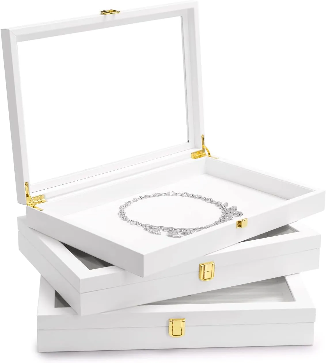 White 12 Gird Jewelry Organizer Tray with Acrylic Lid Premium Leather Jewelry Box with Transparent Lid Bracelet Bangle crocodile Watch Display Case Oirlv 
