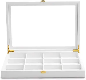 White 12 Gird Jewelry Organizer Tray with Acrylic Lid Premium Leather Jewelry Box with Transparent Lid Bracelet Bangle crocodile Watch Display Case Oirlv 