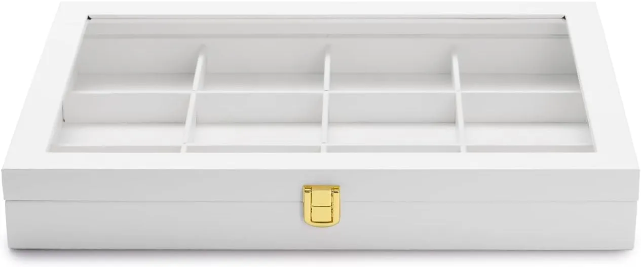 White 12 Gird Jewelry Organizer Tray with Acrylic Lid Premium Leather Jewelry Box with Transparent Lid Bracelet Bangle crocodile Watch Display Case Oirlv 