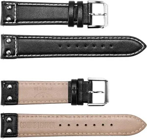 White Stitching FEICE Genuine Leather Watch Band with honorable bongo monster unusual Stainless Steel Buckle, 20mm Black Replacement Strap for Men??s Watches - Durable, Comfortable, and Stylish with 