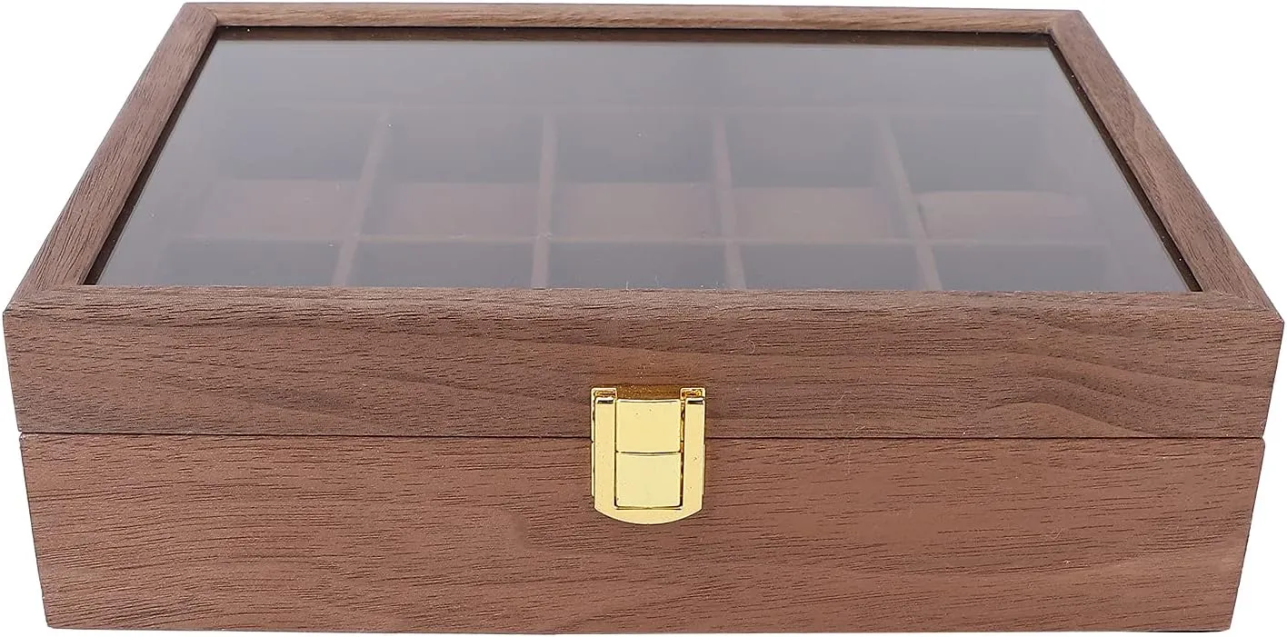 Wide Compatibi 10 Grid spare genetic canoe colony Wooden Watch Box with Transparent Cover, PU Leather and Velvet Lining, Dust proof and Scratch Watch Storage Organizer for Men, Easy to Clean and 