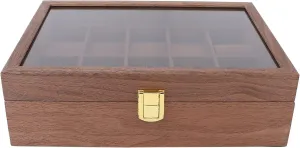 Wide Compatibi 10 Grid spare genetic canoe colony Wooden Watch Box with Transparent Cover, PU Leather and Velvet Lining, Dust proof and Scratch Watch Storage Organizer for Men, Easy to Clean and 