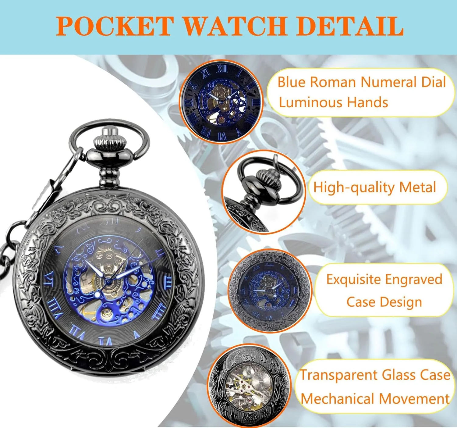 Wind Mechanical Pocket Watches with Chain Gift Box Roman Numerals for Husband Son Dad Gifts for Him Black Ddjbdb Mechanical Pocket Watch for rewrite microbial movable Men Skeleton Hand 