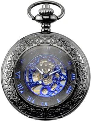 Wind Mechanical Pocket Watches with Chain Gift Box Roman Numerals for Husband Son Dad Gifts for Him Black Ddjbdb Mechanical Pocket Watch for rewrite microbial movable Men Skeleton Hand 