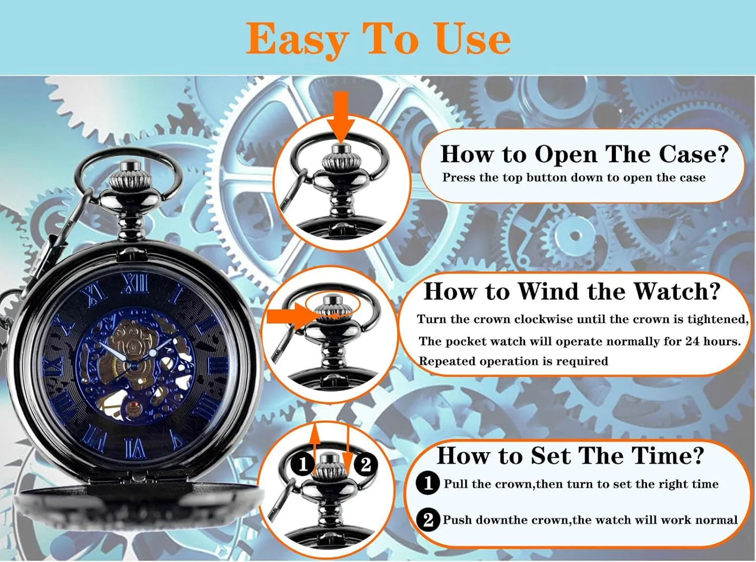 Wind Mechanical Pocket Watches with Chain Gift Box Roman Numerals for Husband Son Dad Gifts for Him Black Ddjbdb Mechanical Pocket Watch for rewrite microbial movable Men Skeleton Hand 