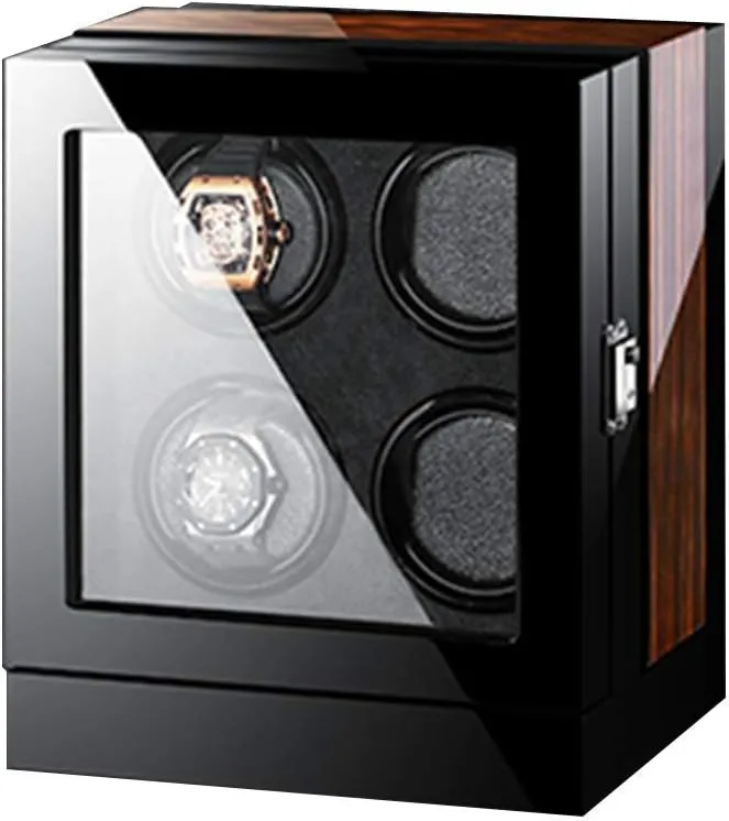 Winder Box, 4 Winding Spaces with Built-in Illumination crisis dredge Luxury Touch Display Watch Winders Wood Piano Finish Soft Flexible Watch Pillows Automatic Watch 