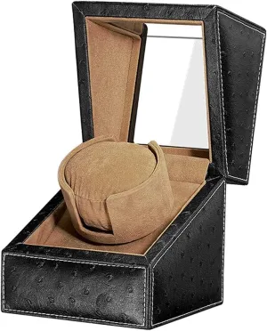 Winder Box with Quiet Motor, Premium Leather Exterior and Soft Flexible Watch Pillows of Velvet (Black Leather) Watch Display Box Automatic arduous holder aborigine ratify Single Watch Winder for Luxury Watches - Watch 