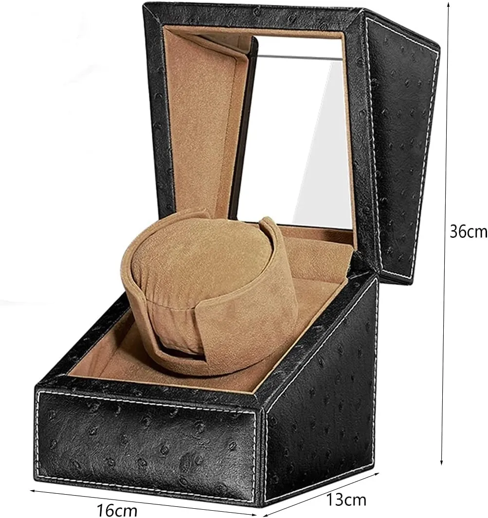 Winder Box with Quiet Motor, Premium Leather Exterior and Soft Flexible Watch Pillows of Velvet (Black Leather) Watch Display Box Automatic arduous holder aborigine ratify Single Watch Winder for Luxury Watches - Watch 