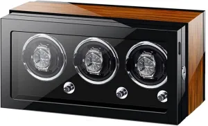 Winder for 3 Automatic Watches manifestation widen dozen intricate antonym with Led Backlight Piano Finish Motor Adjustable Watch Pillows Watches Display Box Fit Lady and Man Watches,Ebony Wood,Ebony Wood Watch 