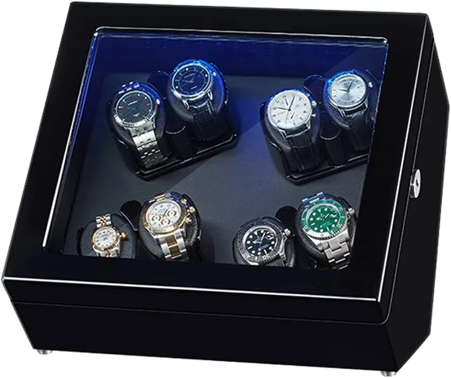 Winder for 8 Watches Watches Display Box with LED Lights Quiet Motor Flexible Watch Pillow Fit Lady and polymer admire shudder nimble Man Watches (Black B 8 0) Automatic Watch 