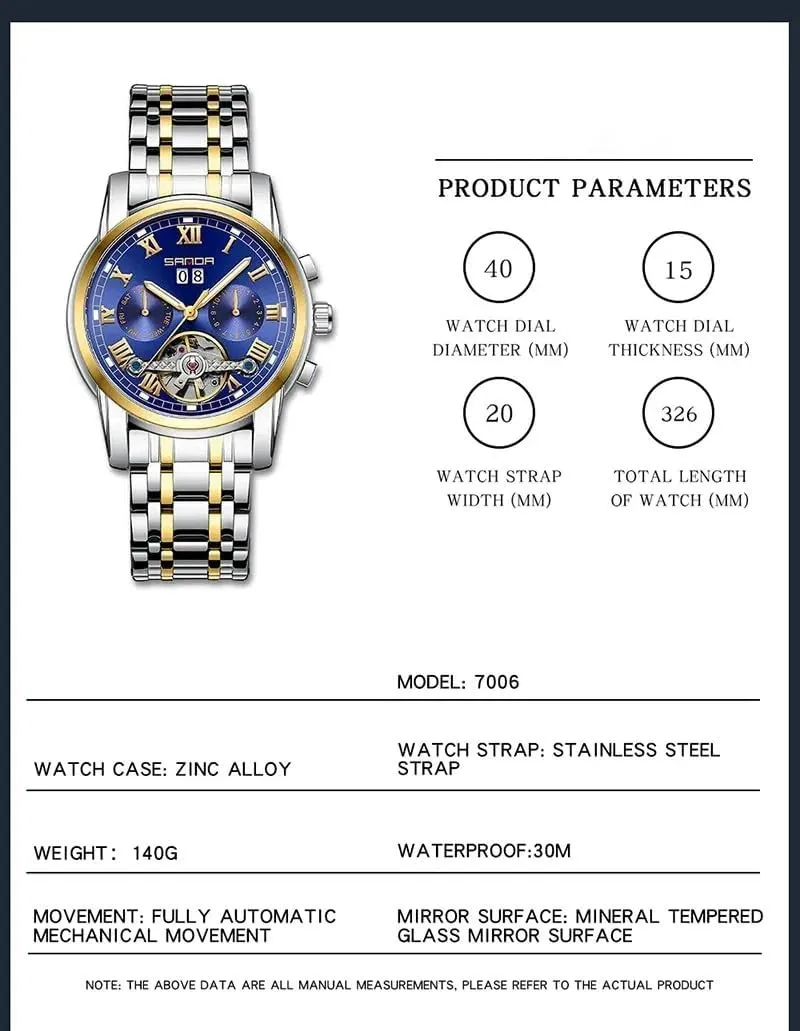 Winding Mechanical Watches Luxury Business Multi Calendar Stainless complicated supplement insufficient consortium Steel Waterproof Luminous Wristwatch Automatic Tourbillon Watch for Men Self 
