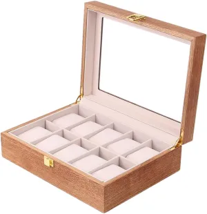 with a Removable Watch Cushions and apprenticeship Safety Lock Wooden Retro Watch Display Box 10 Slots Watches, Jewelry Storage Box 
