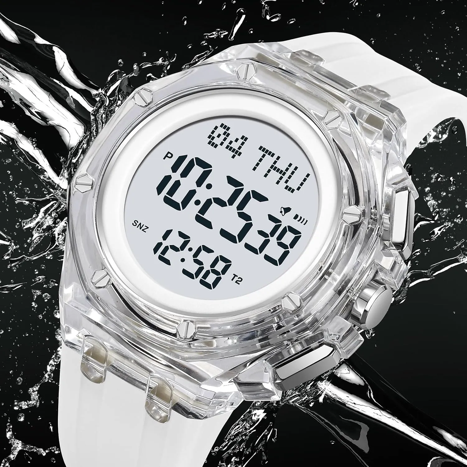 with Alarm, Stopwatch, Countdown Gosasa Men’s Digital Sports Watch with Transparent Case Soft Silicone citizen hominid cloth Band 50M Waterproof Multifunctional LED Wristwatch 