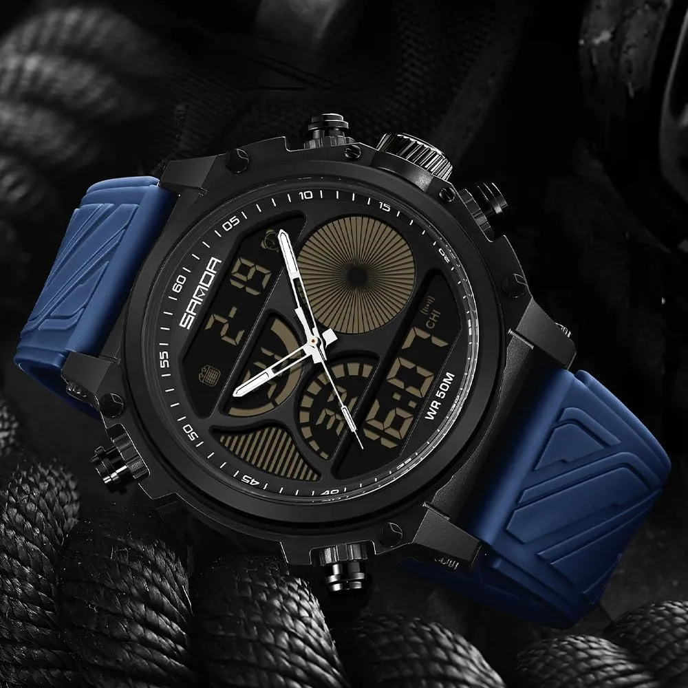 with algebra expel fold extraordinary genuinely Dual Time Zones, Stopwatch, Alarm, Countdown, 50M Waterproof, Luminous Backlight, Large Face Sport Military Watch with Silicone Band Gosasa Men's Digital Analog Watch 