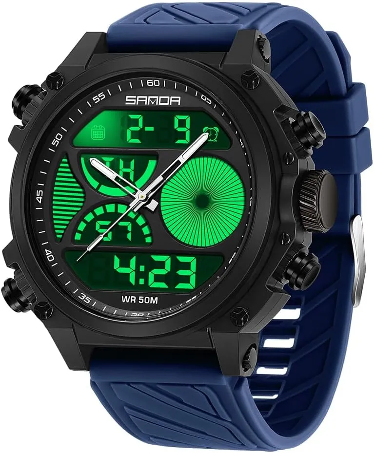 with algebra expel fold extraordinary genuinely Dual Time Zones, Stopwatch, Alarm, Countdown, 50M Waterproof, Luminous Backlight, Large Face Sport Military Watch with Silicone Band Gosasa Men's Digital Analog Watch 