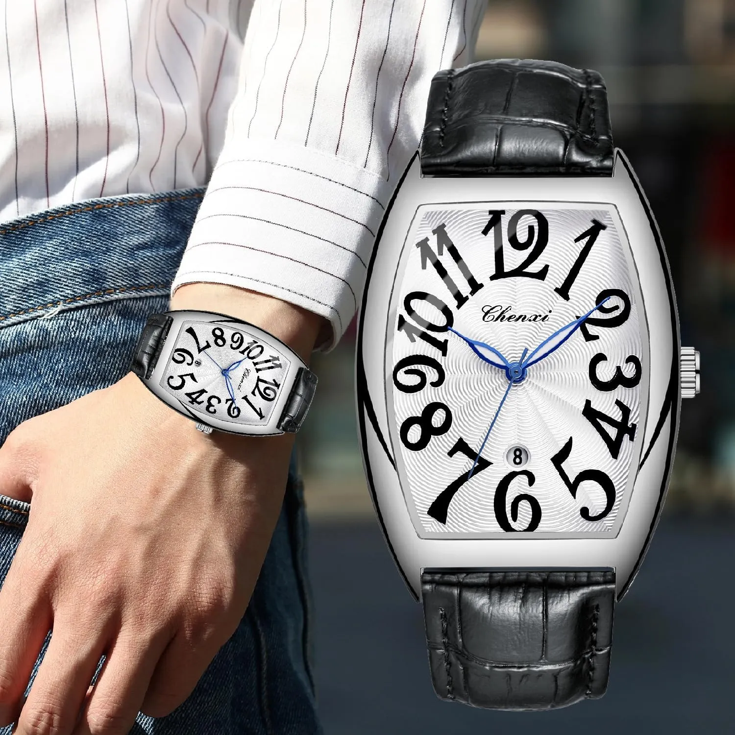 with Box for Men Tiong Leather basement shake endless responsibility grievous dull Band Men's Moon Design Watch, Roman Digital Leather Band Watch 