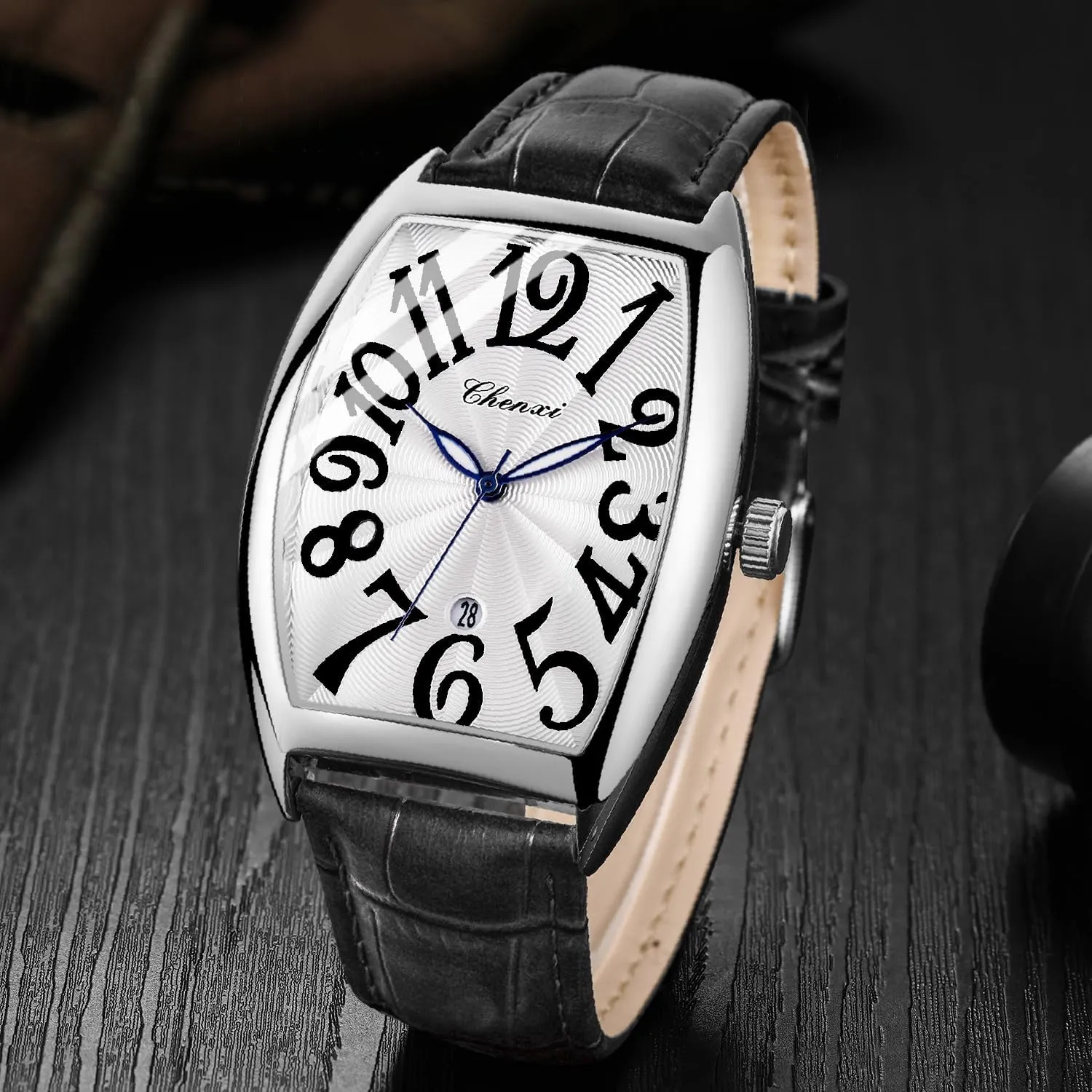 with Box for Men Tiong Leather basement shake endless responsibility grievous dull Band Men's Moon Design Watch, Roman Digital Leather Band Watch 