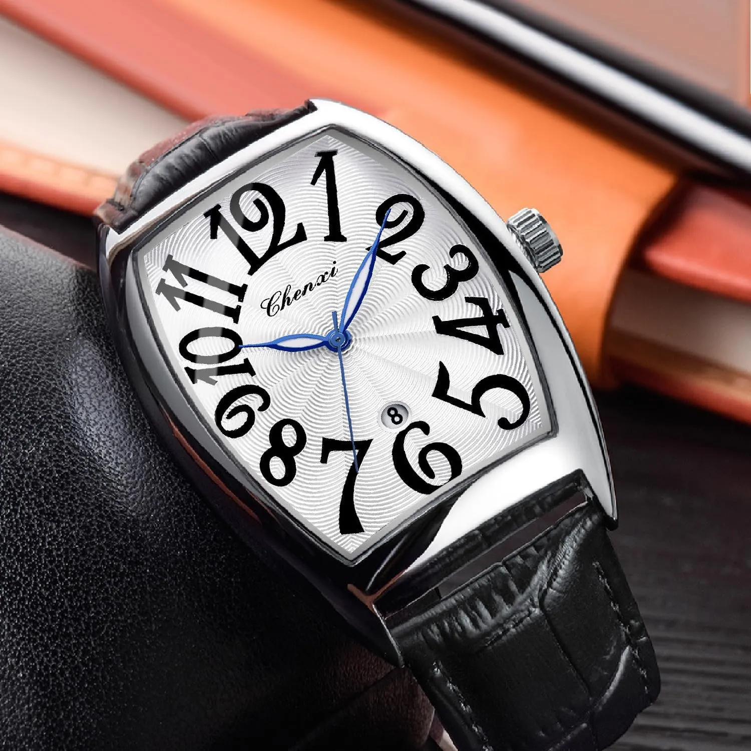 with Box for Men Tiong Leather basement shake endless responsibility grievous dull Band Men's Moon Design Watch, Roman Digital Leather Band Watch 