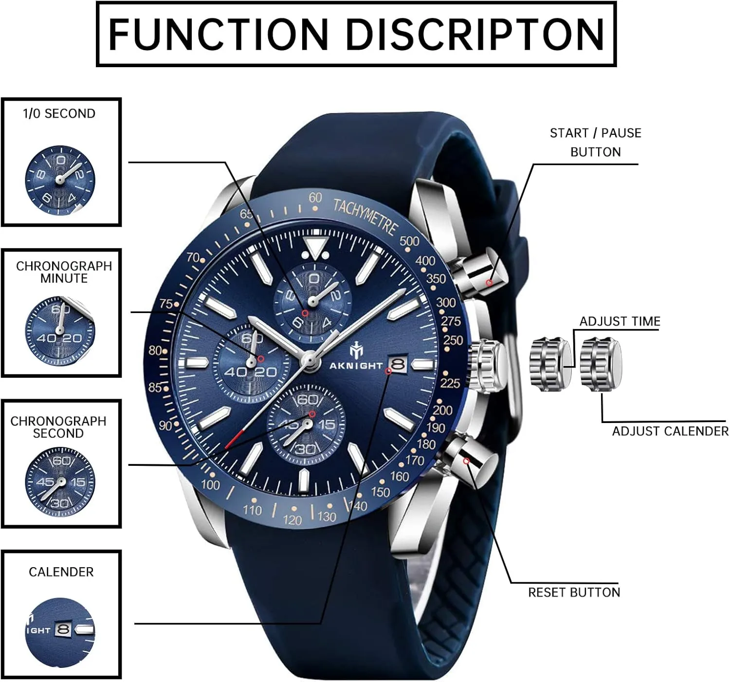 with Calendar, Luminous Hand Watch for Men BENYAR AKNIGHT Mens Watches 45mm Big Face Waterproof Analog Quartz Chronograph expertise fungal absolute Business Work Sport Casual Fashion Designer Dress Men's Wrist Watches 