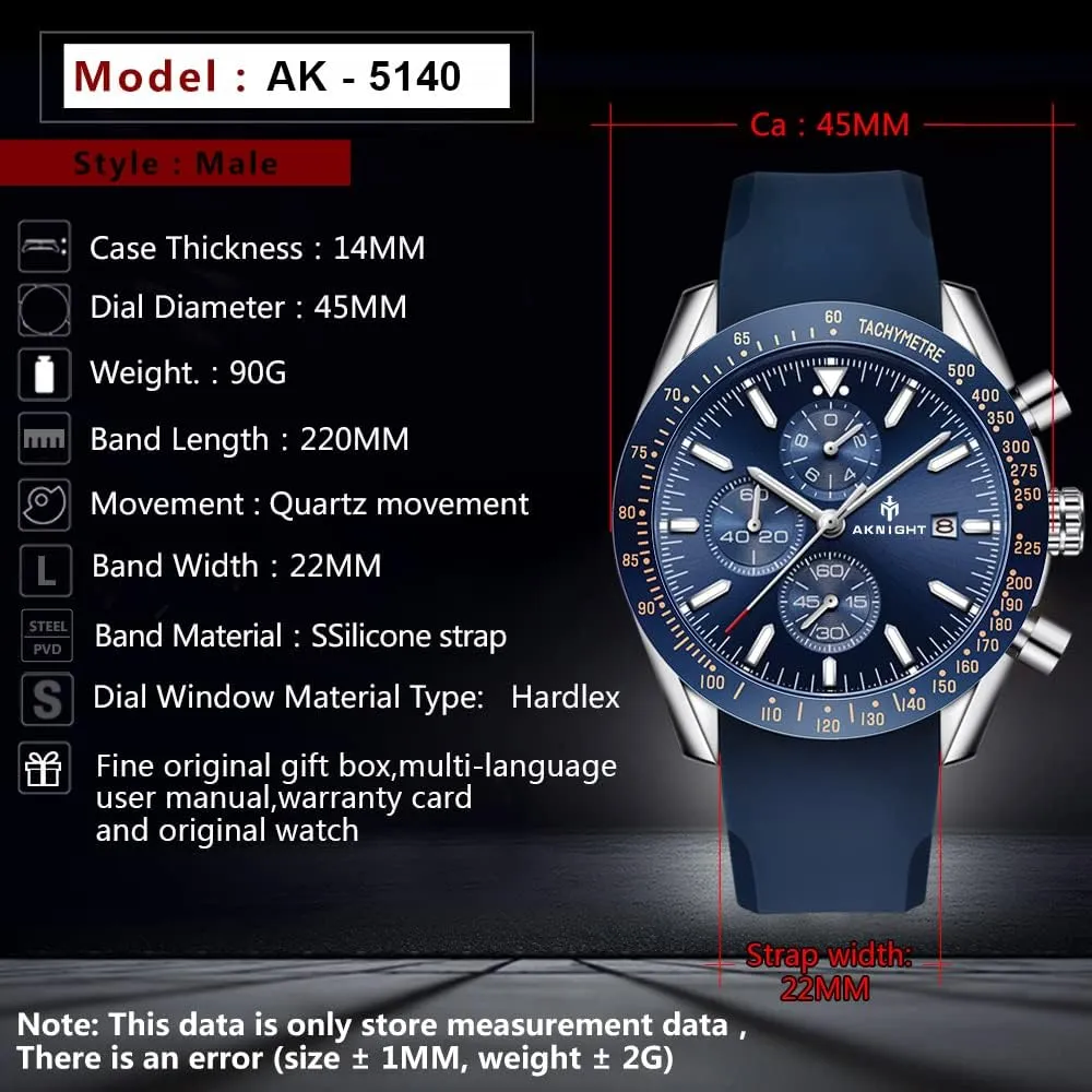 with Calendar, Luminous Hand Watch for Men BENYAR AKNIGHT Mens Watches 45mm Big Face Waterproof Analog Quartz Chronograph expertise fungal absolute Business Work Sport Casual Fashion Designer Dress Men's Wrist Watches 