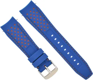 With Citizen Eco Drive Watch Blue integrate With Orang Stitching Ewatchparts 20mm Curved Rubber Watch Band Strap Perforated Compatible 