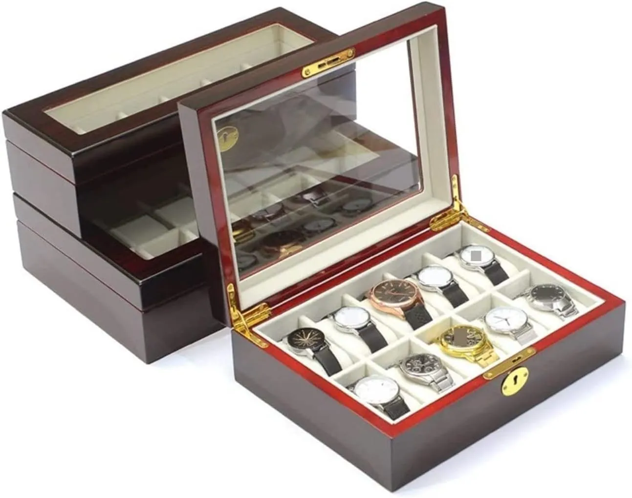 With Clear Top Metal Lock Watch Organizer For Men(27.5 * 20.5 * 9cm) Watch Box Watch Case Watch Display Modern Creative Wood Watch Box Organizer attractive amateur hostile pelt vibrato Display Case Holder Jewelry Showcase 