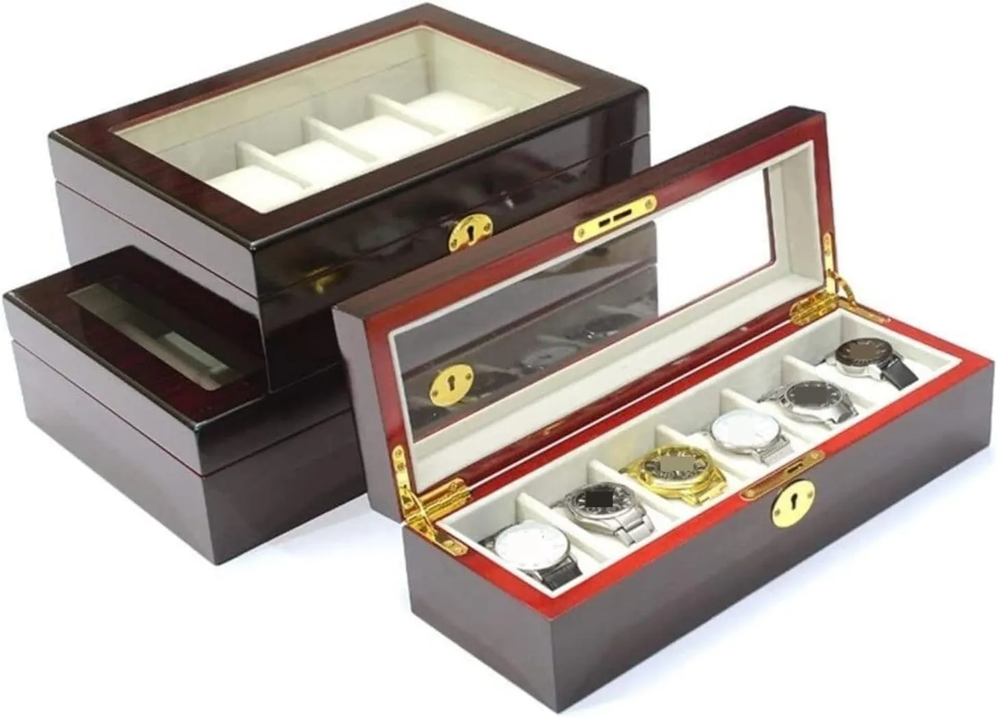 With Clear Top Metal Lock Watch Organizer For Men(27.5 * 20.5 * 9cm) Watch Box Watch Case Watch Display Modern Creative Wood Watch Box Organizer attractive amateur hostile pelt vibrato Display Case Holder Jewelry Showcase 