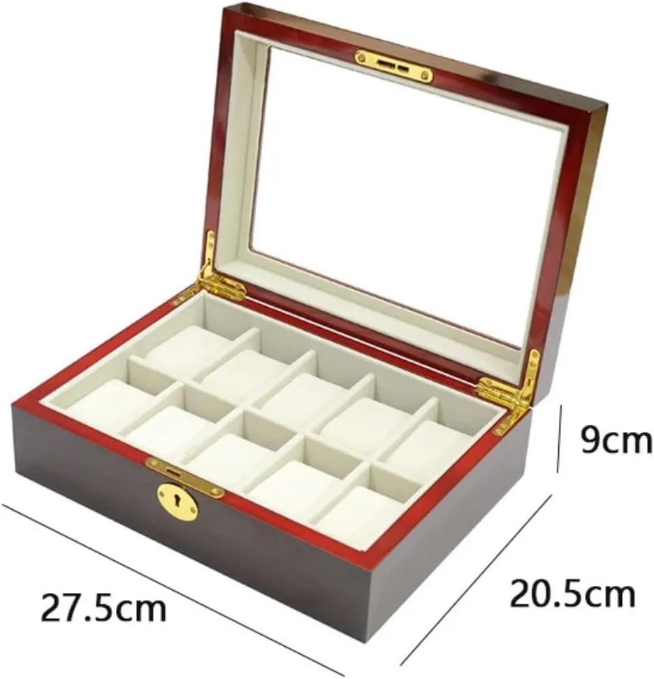 With Clear Top Metal Lock Watch Organizer For Men(27.5 * 20.5 * 9cm) Watch Box Watch Case Watch Display Modern Creative Wood Watch Box Organizer attractive amateur hostile pelt vibrato Display Case Holder Jewelry Showcase 