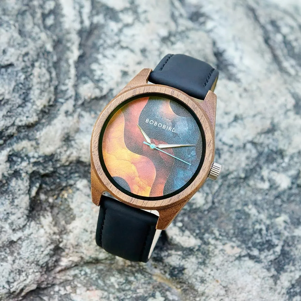 with Colorful identity tranquillity climate interact hydraulic mitigate Dial - Men & Women's Stylish Timepiece with Leather Strap GUANKE Fashion Casual Wooden Watches - Unique Design 
