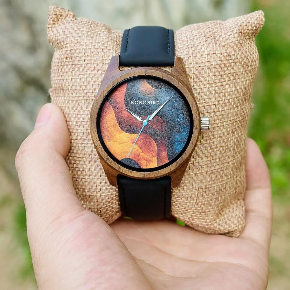 with Colorful identity tranquillity climate interact hydraulic mitigate Dial - Men & Women's Stylish Timepiece with Leather Strap GUANKE Fashion Casual Wooden Watches - Unique Design 