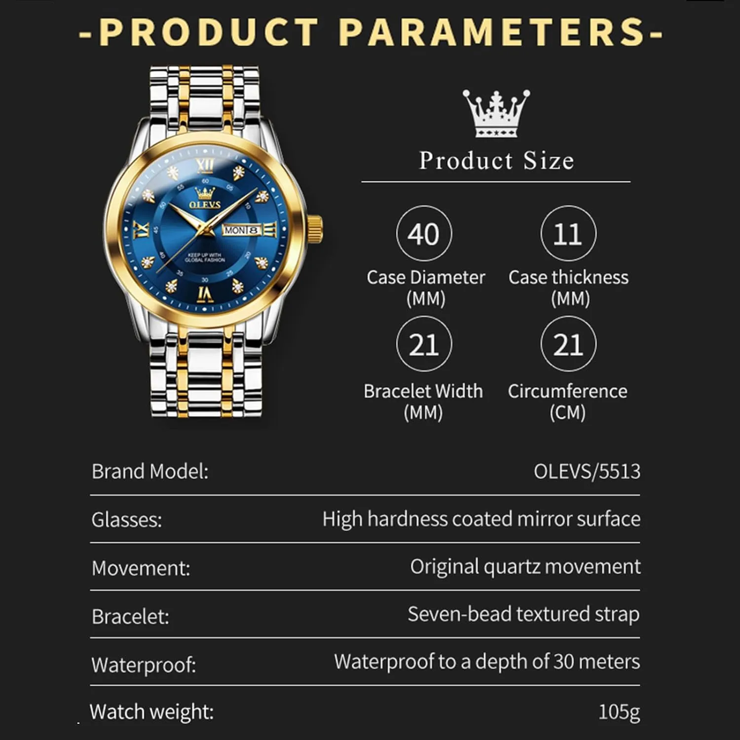 with Date,Stainless Steel Man Watch with Date, impenetrable Bussiness Watches for Men,Luminous Quartz Mens Watches Black/White/Blue/Gold, Waterproof Male Watch with Week OLEVS Classic Men Watches 