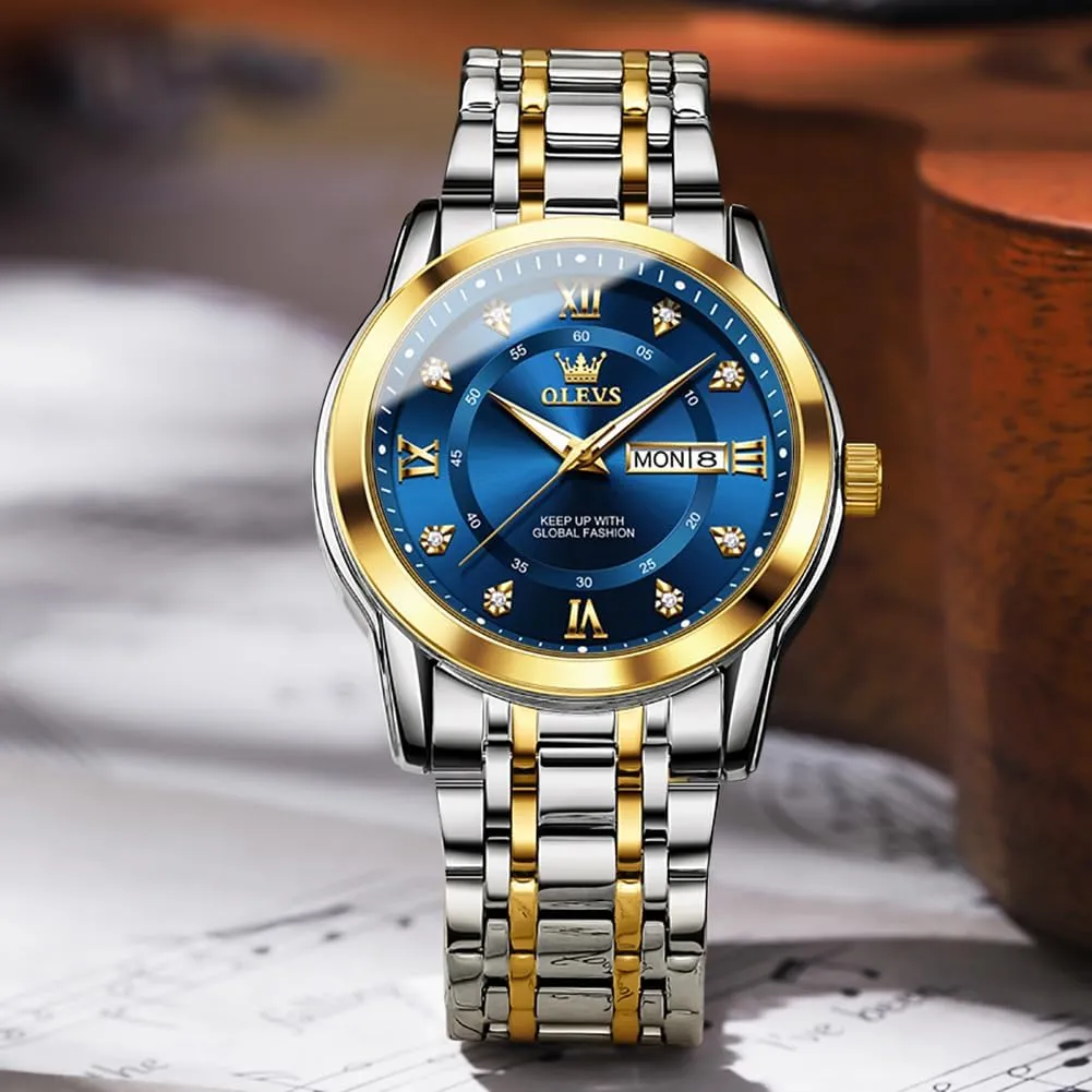 with Date,Stainless Steel Man Watch with Date, impenetrable Bussiness Watches for Men,Luminous Quartz Mens Watches Black/White/Blue/Gold, Waterproof Male Watch with Week OLEVS Classic Men Watches 