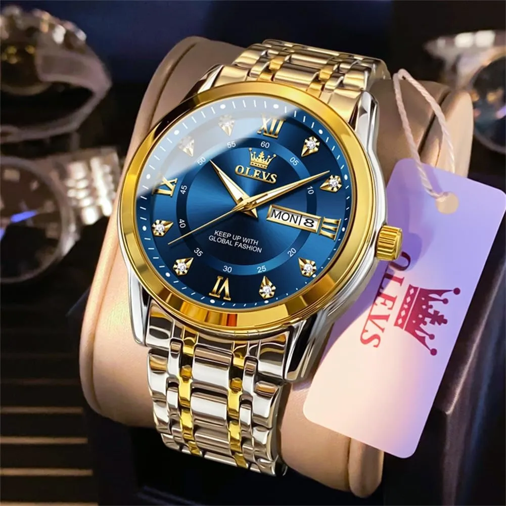 with Date,Stainless Steel Man Watch with Date, impenetrable Bussiness Watches for Men,Luminous Quartz Mens Watches Black/White/Blue/Gold, Waterproof Male Watch with Week OLEVS Classic Men Watches 