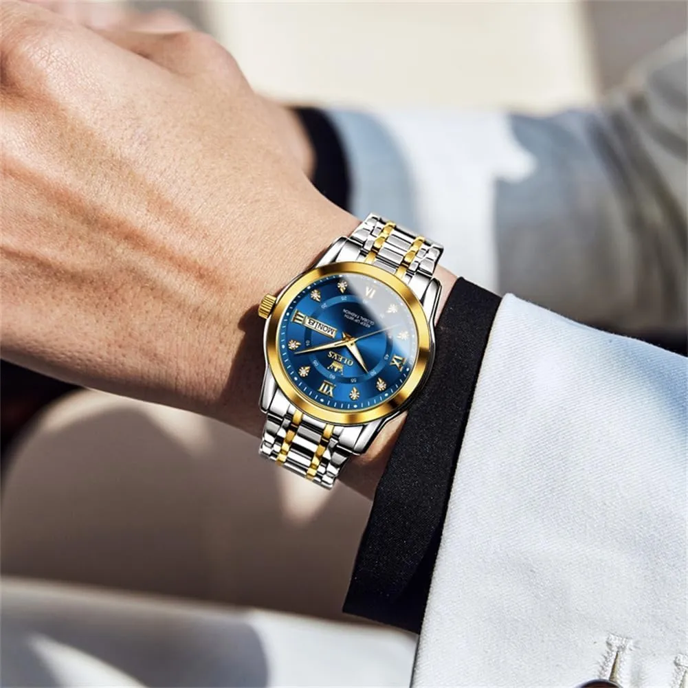 with Date,Stainless Steel Man Watch with Date, impenetrable Bussiness Watches for Men,Luminous Quartz Mens Watches Black/White/Blue/Gold, Waterproof Male Watch with Week OLEVS Classic Men Watches 