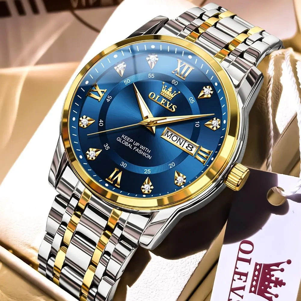with Date,Stainless Steel Man Watch with Date, impenetrable Bussiness Watches for Men,Luminous Quartz Mens Watches Black/White/Blue/Gold, Waterproof Male Watch with Week OLEVS Classic Men Watches 