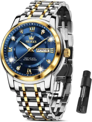 with Date,Stainless Steel Man Watch with Date, impenetrable Bussiness Watches for Men,Luminous Quartz Mens Watches Black/White/Blue/Gold, Waterproof Male Watch with Week OLEVS Classic Men Watches 