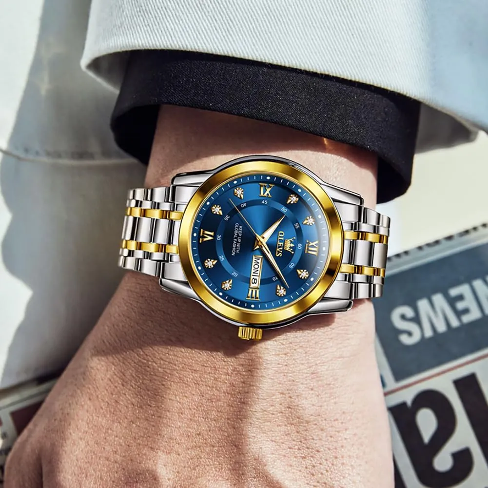 with Date,Stainless Steel Man Watch with Date, impenetrable Bussiness Watches for Men,Luminous Quartz Mens Watches Black/White/Blue/Gold, Waterproof Male Watch with Week OLEVS Classic Men Watches 
