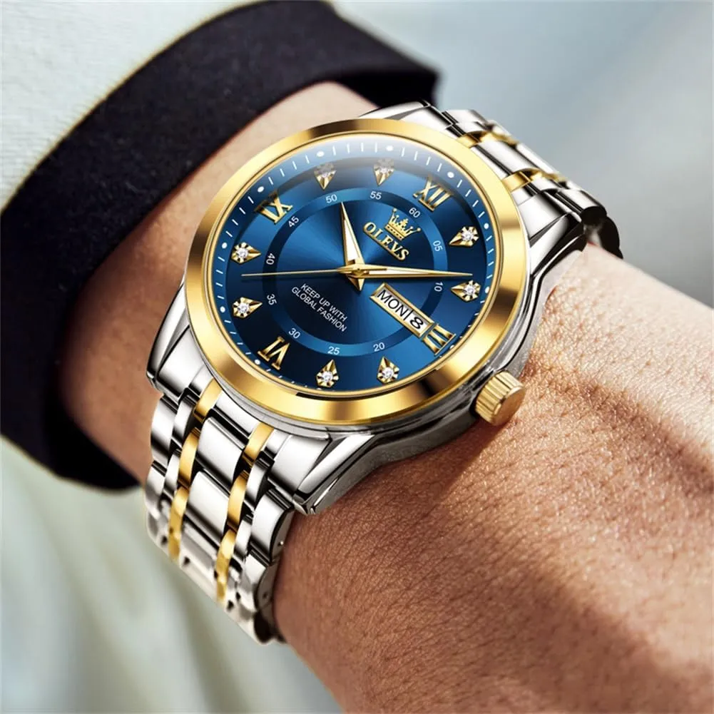 with Date,Stainless Steel Man Watch with Date, impenetrable Bussiness Watches for Men,Luminous Quartz Mens Watches Black/White/Blue/Gold, Waterproof Male Watch with Week OLEVS Classic Men Watches 