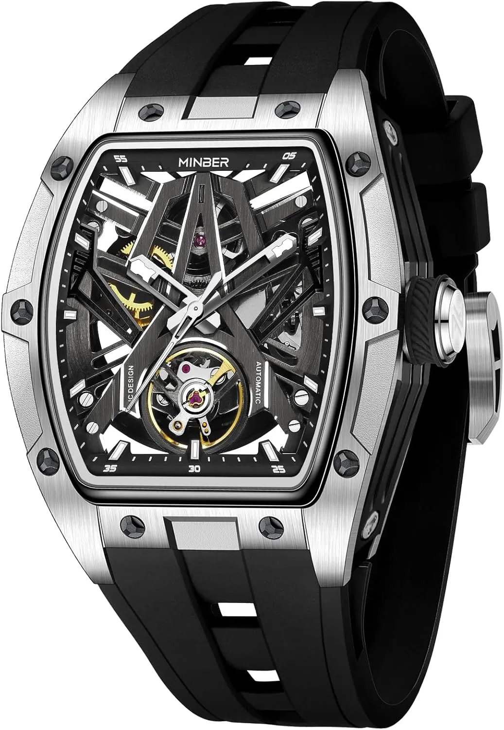 with Hollow Design - Business Casual Wristwatch, Transparent Front artiste & Back Glass to See Working Movement, Gift for Men/Family/Colleagues (Silver) Watches for Men, Mechanical Skeleton Watch 