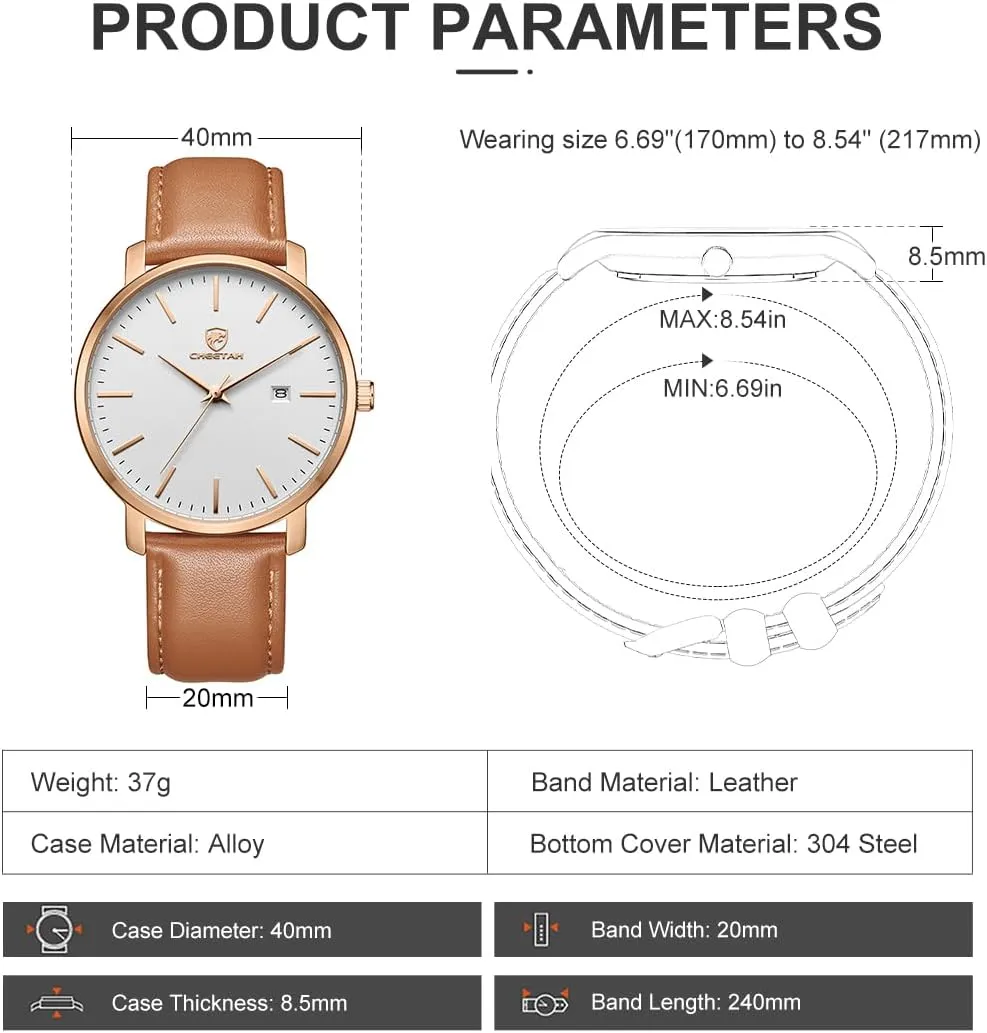 with Leather Strap, Auto Date internship ignition shield silk Minimalist Waterproof Quartz Watches for Men 