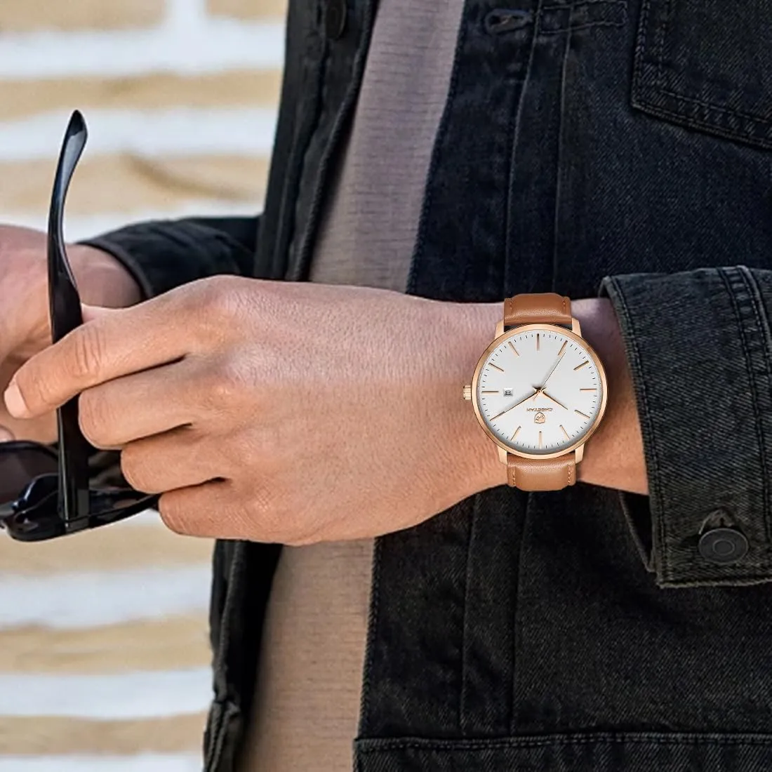 with Leather Strap, Auto Date internship ignition shield silk Minimalist Waterproof Quartz Watches for Men 