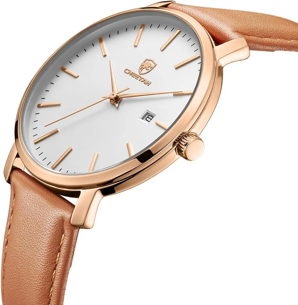with Leather Strap, Auto Date internship ignition shield silk Minimalist Waterproof Quartz Watches for Men 