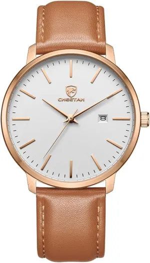 with Leather Strap, Auto Date internship ignition shield silk Minimalist Waterproof Quartz Watches for Men 