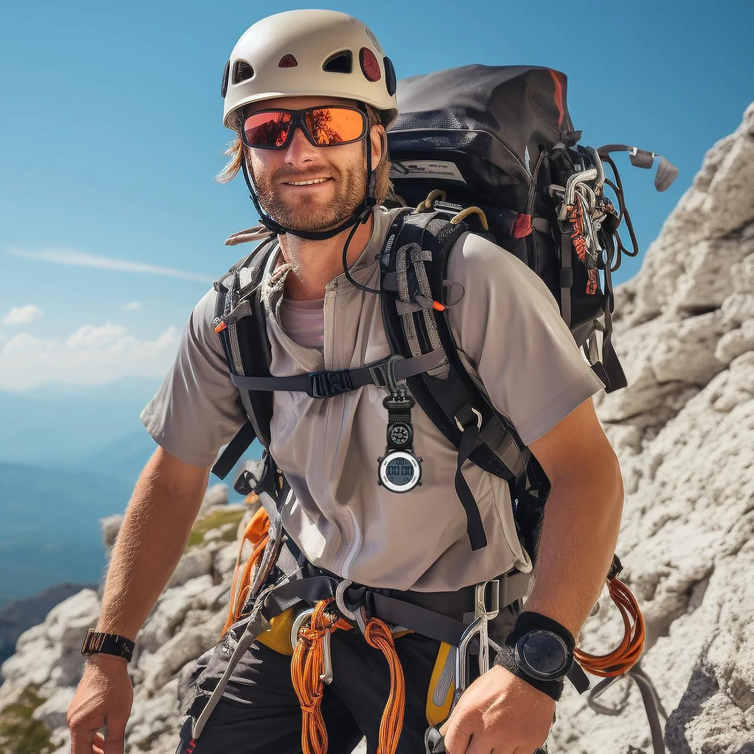 With Portable Hanging Buckle for Backpack, Fob for Climbing Hiking Outdoor Sports Mikikit hat slider relieve Digital Pocket Watch, Clip On Quartz 